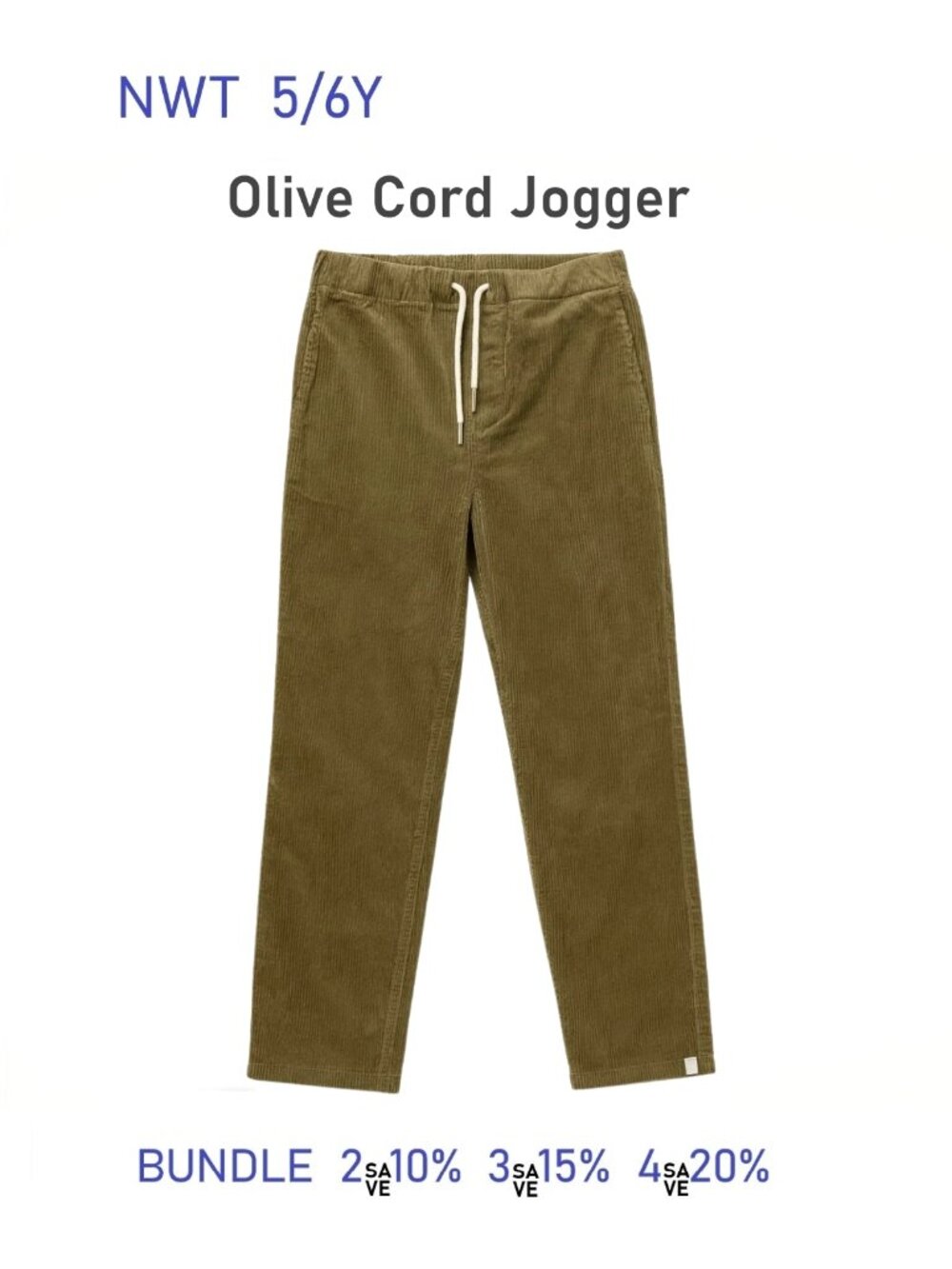NWT - Me & Henry Olive Corduroy Jogger with back pocket - size 5/6Y